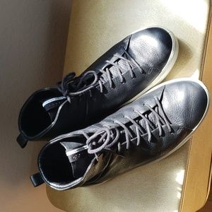 ECCO Black Pebbled Leather Hi Top Sneakers Size 11-11.5/45